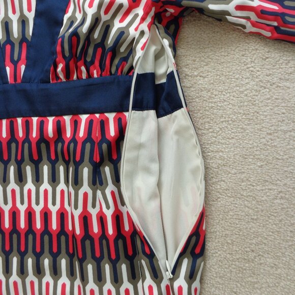 Banana Republic Womens Dress Geometric Print Side Zip‎ Red Blue White Lined Sz 4 - Picture 6 of 9